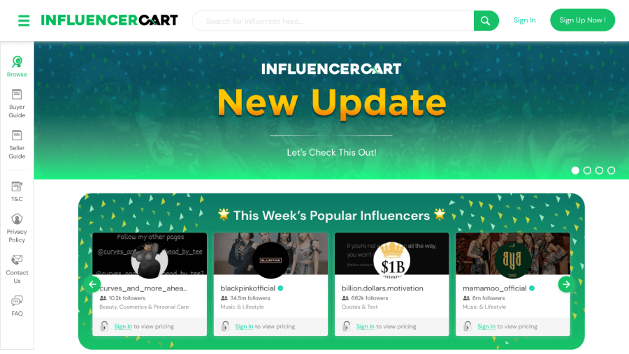 Influencer Cart - Shoutout Marketplace project by Ferry Palisatter